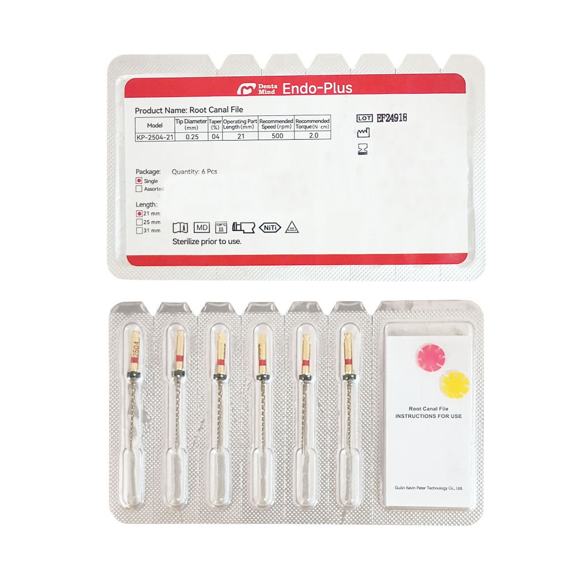 Woodpecker Endo Plus Heat-Treated Gold Rotary Files 25mm – Pack of 6