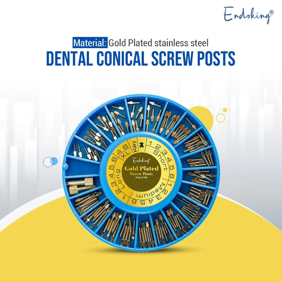EndoKing Dental Conical Screw Posts with Keys – Pack of 120