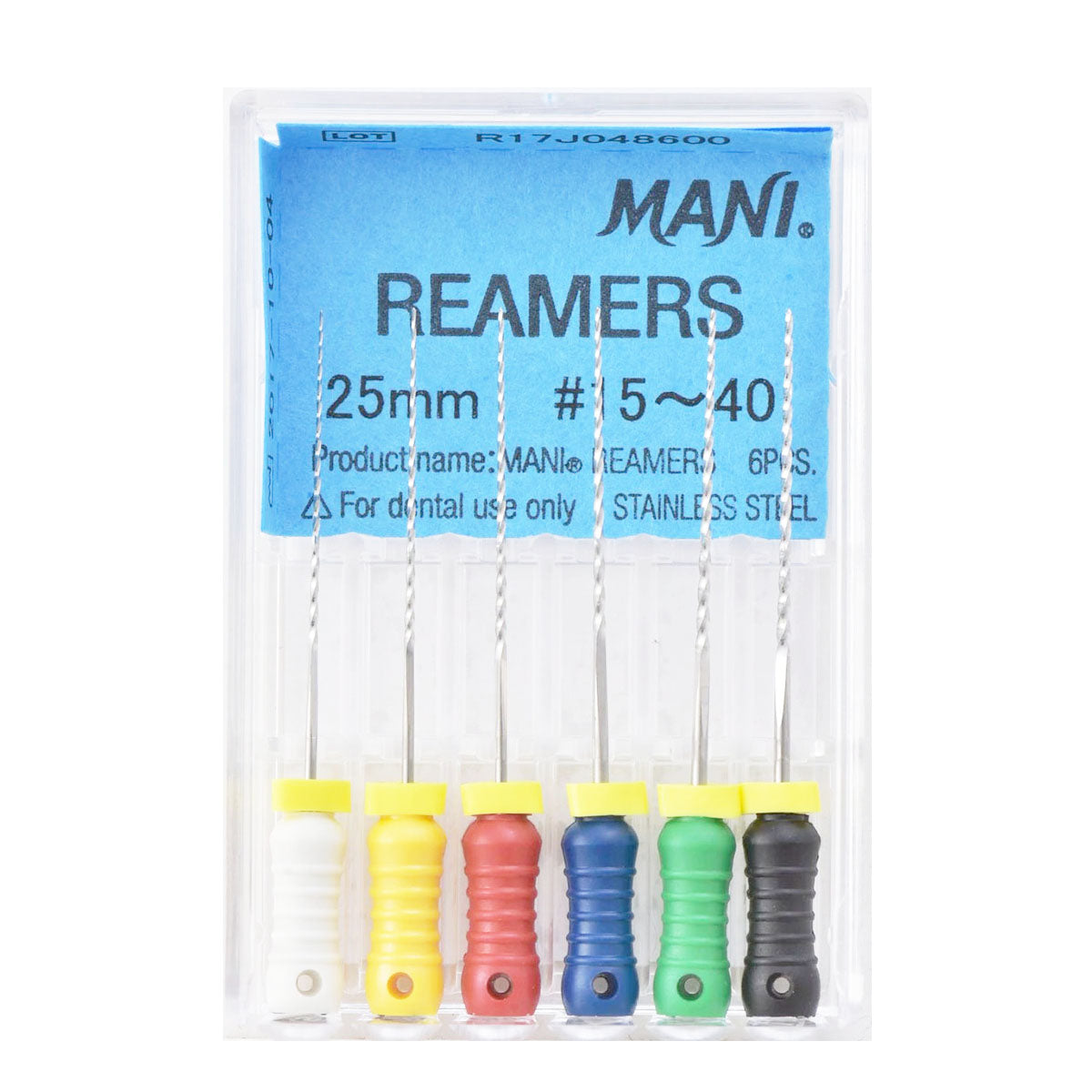 MANI Reamers 25mm Stainless Steel Root Canal Hand Reamers (6 pcs)
